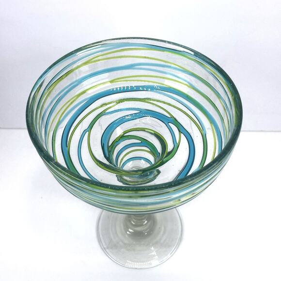Vtg Margaritaville Set Of 4 Margarita Glasses Hand Blown Green/Blue Swirl-RARE - Picture 7 of 8